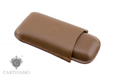 PORTASIGARI ASTUCCIO TOSCANELLO CARTUJANO PER DUE AMMEZZATI TOSCANI IN PELLE SAFFIANO MARRONE CHIARO CJ2AT-PSMA