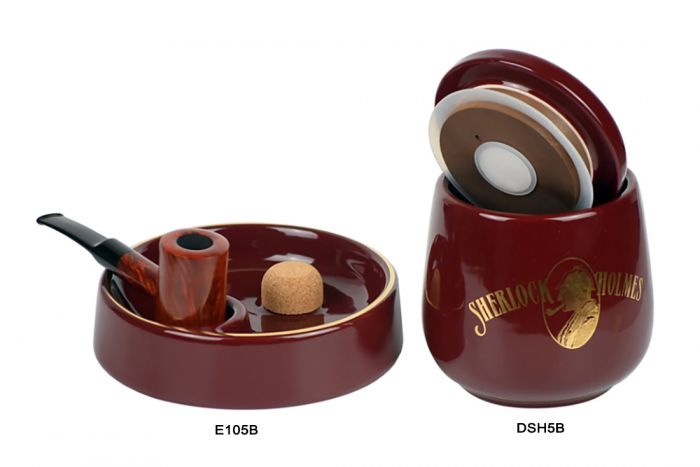 VASO PORTATABACCO BATTIPIPA POGGIAPIPA SHERLOCK HOLMES CERAMICA BORDEAUX DSH5B-E105B