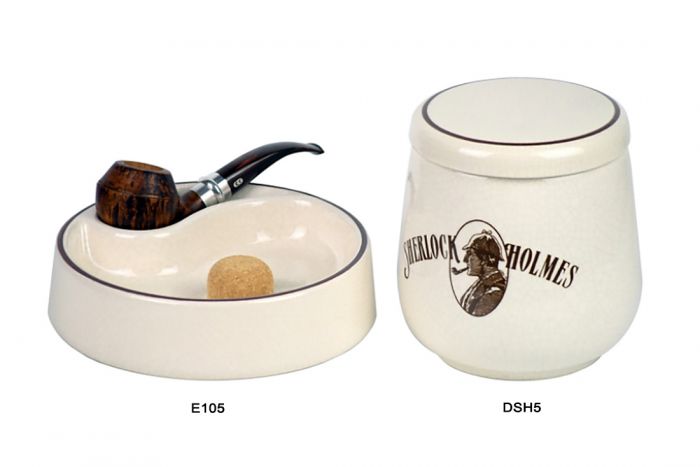 VASO PORTATABACCO BATTIPIPA POGGIAPIPA SHERLOCK HOLMES CERAMICA CRAQUELE' DSH5-E105