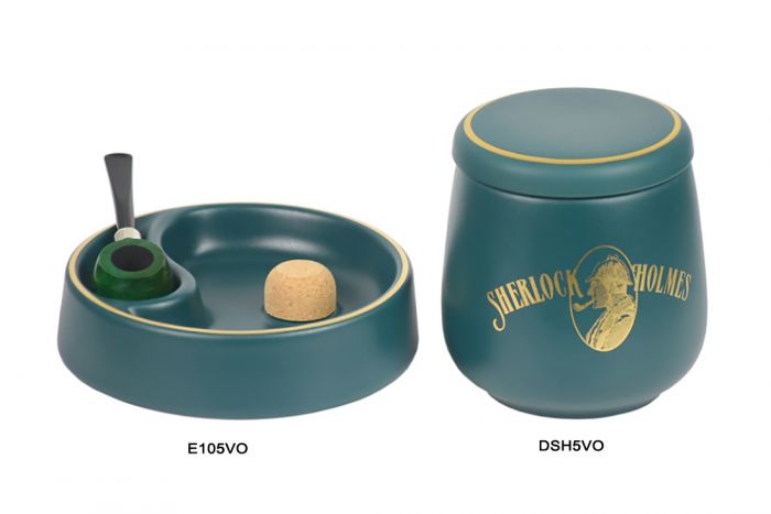 VASO PORTATABACCO BATTIPIPA POGGIAPIPA SHERLOCK HOLMES CERAMICA VERDE DSH5VO-E105VO