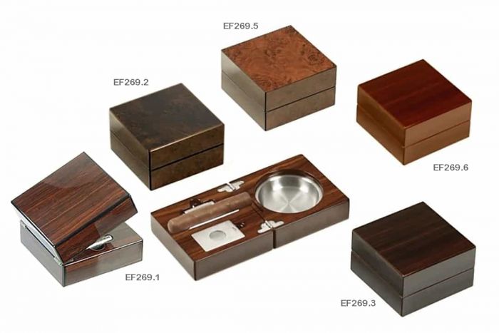  POSACENERE POSA SIGARO LUBINSKI CUBO IN LEGNO CON ACCESSORI FUMO LENTO EF269