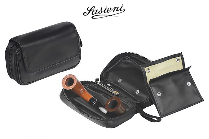 TROUSSE PORTATABACCO SASIENI PER 2 PIPE E ACCESSORI IN NAPPA