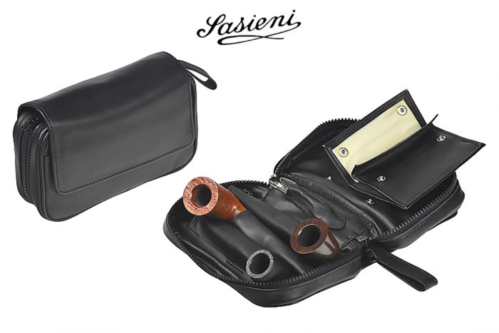 TROUSSE PORTATABACCO SASIENI PER 3 PIPE E ACCESSORI IN NAPPA