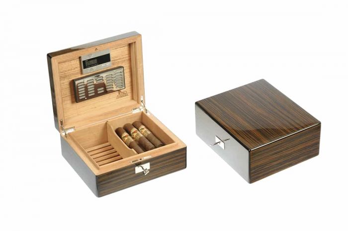 SCATOLA HUMIDOR PORTASIGARI UMIDIFICATORE 50 SIGARI LUBINSKI LEGNO EBANO MACASSAR LUCIDO Q45026W